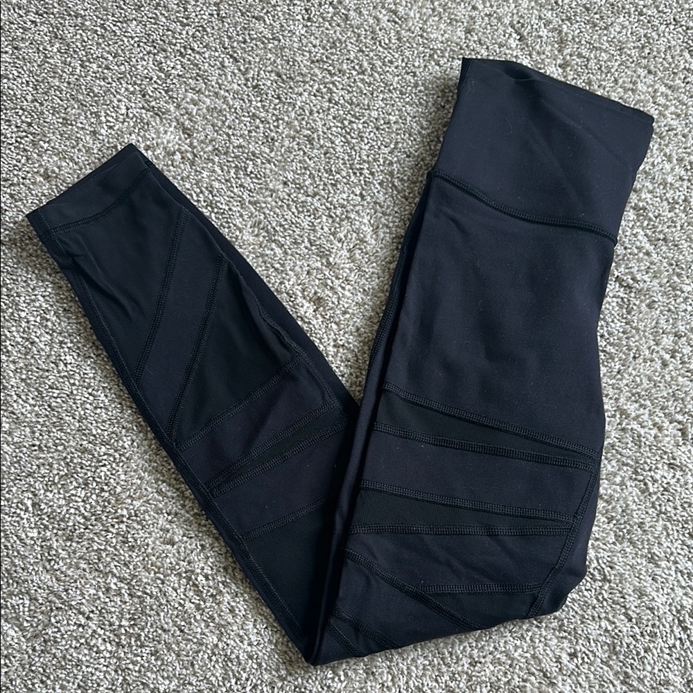 black lulu leggings with mesh detail